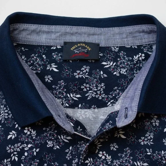 PAUL & SHARK Yachting Cotton Polo Shirt Blue with Floral Design, 2XL, Big & Tall - Picture 4 of 8